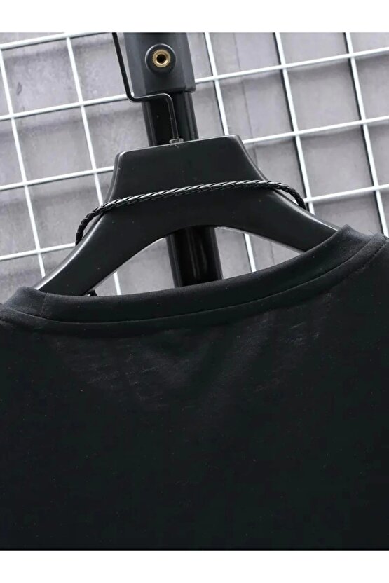 Baskılı Oversize Bisiklet Yaka T-shirt - Siyah