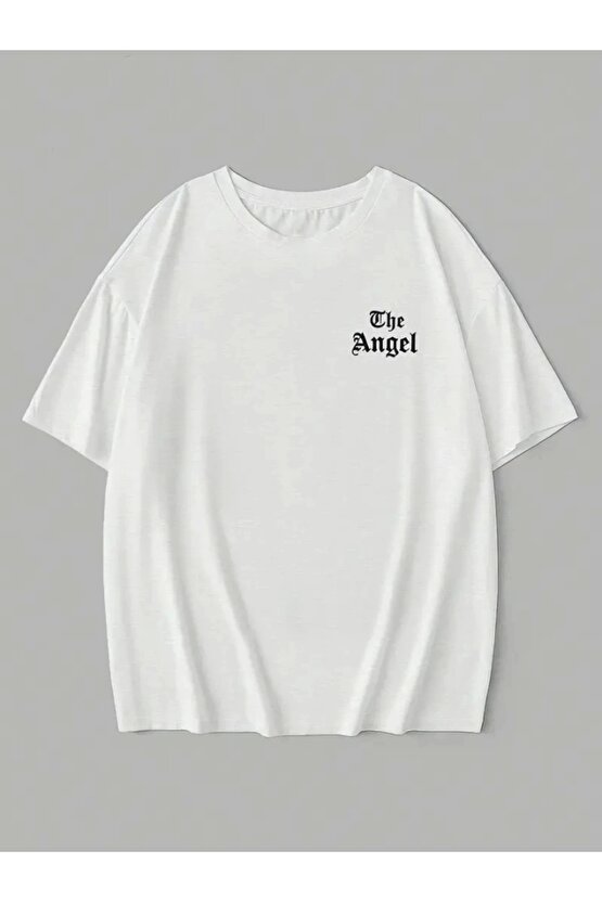 Baskılı Oversize Bisiklet Yaka T-shirt - Beyaz