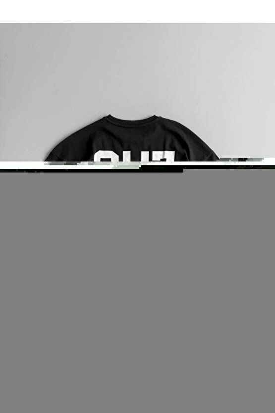 Baskılı Oversize Bisiklet Yaka T-shirt - Siyah