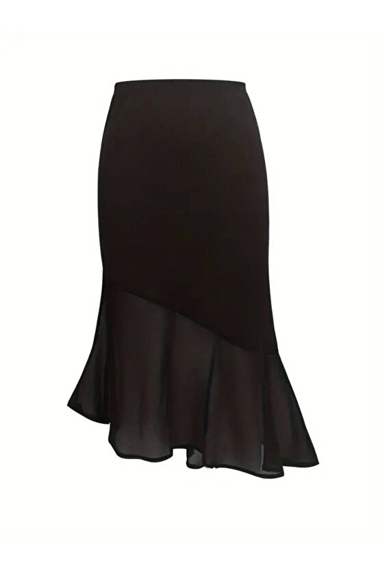 Kadın Yüksek Bel Asimetrik Detaylı Ithal Krep Etek