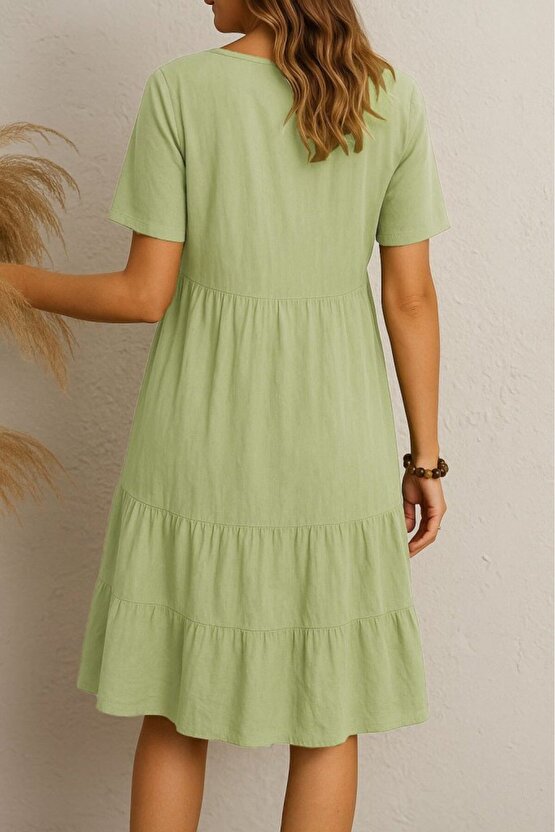 eyesof Kadın Kısa Kollu V Yakalı Fırfırlı Bürümcük Elbise