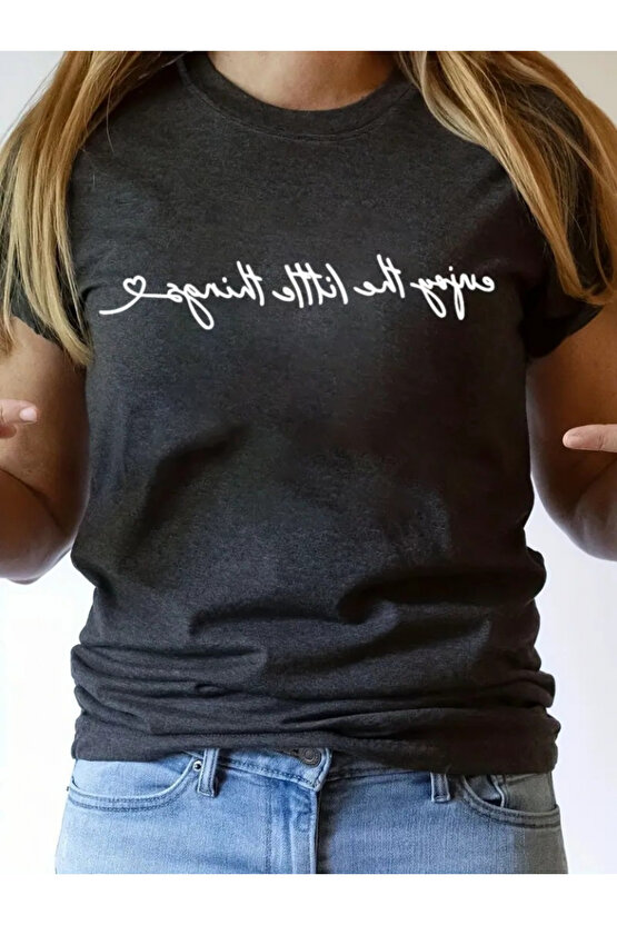 eyesof Kadın Kısa Kollu önü Yazı Baskılı Basic Süprem Bluz