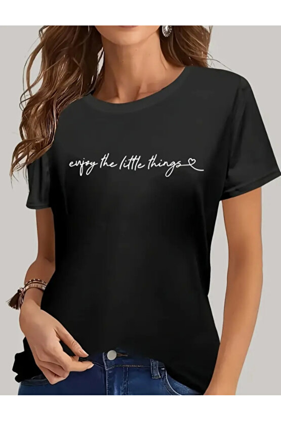 eyesof Kadın Kısa Kollu önü Yazı Baskılı Basic Süprem Bluz