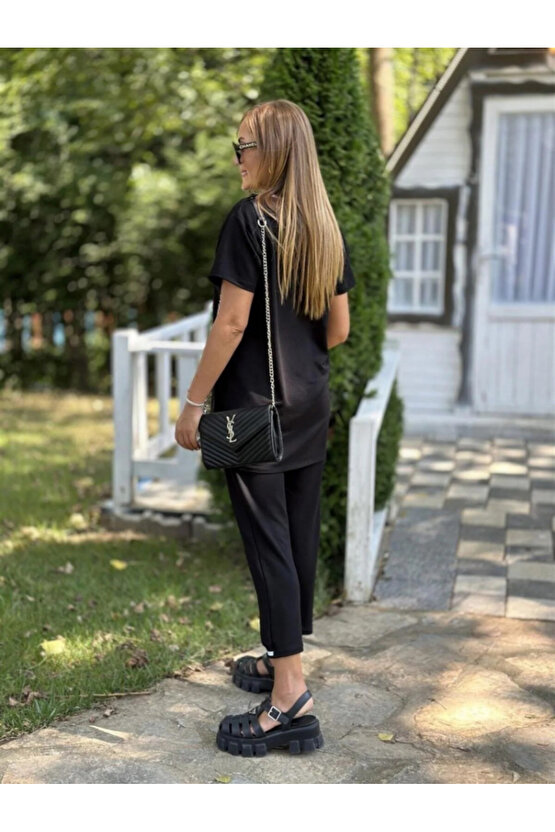 eyesof Kadın Kısa Kollu V Yakalı Iki Iplik Bluz Ve Pantolon Ikili Takım