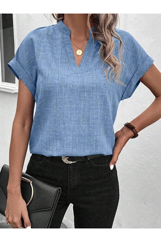 Kadın Kısa Kollu Hakim Yaka Sofya Bluz