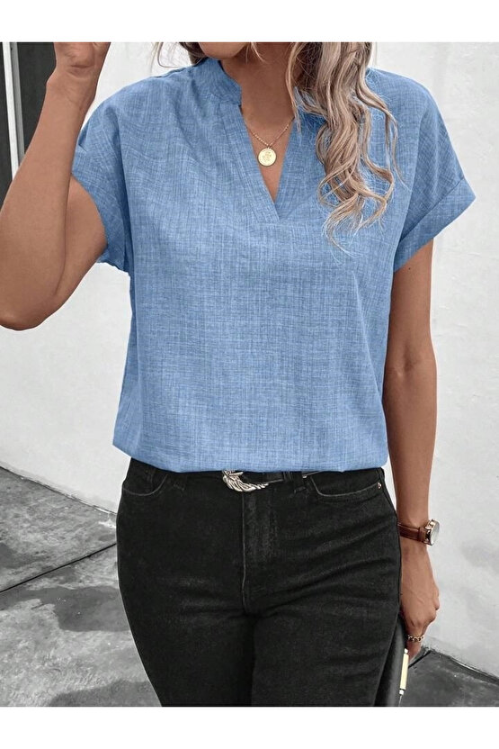 Kadın Kısa Kollu Hakim Yaka Sofya Bluz