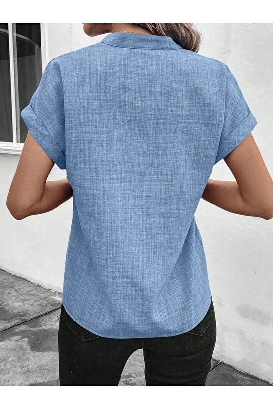 Kadın Kısa Kollu Hakim Yaka Sofya Bluz