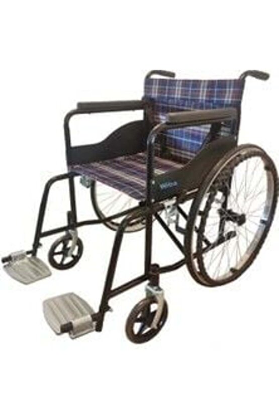 İthal Lüks Ekose Kumaş Refakatçı Emniyet Kemerli Manuel Tekerlekli Sandalye