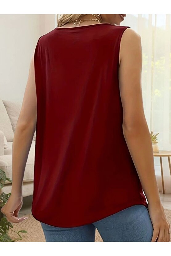 Kadın Askılı Yuvarlak Yaka Dantel Detaylı Viskon Bluz