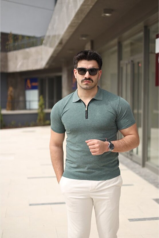 eyesof Erkek Polo Yaka Fermuar Detaylı Tişört