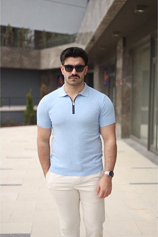 eyesof Erkek Polo Yaka Fermuar Detaylı Tişört