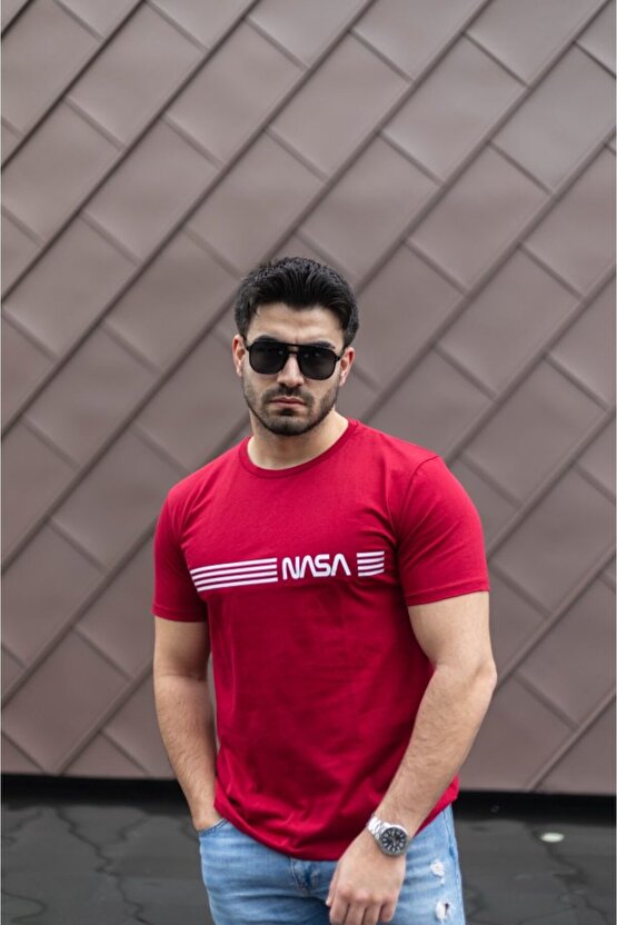 eyesof Erkek Kısa Kollu Nasa Baskı Basic Erkek T-shirt