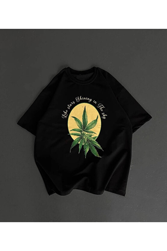 Ön Ve Arka Baskılı Oversize Bisiklet Yaka T-shirt- Siyah