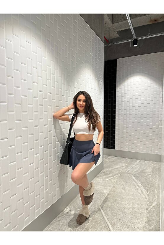 Antrasit Scuba Şort Etek