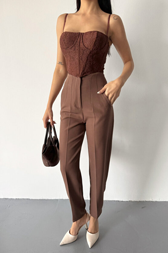 eyesof PANTOLON PENSLİ ATLAS KUMAŞ - Kahverengi