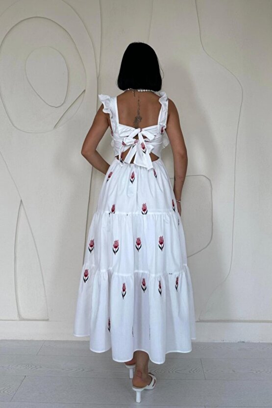 eyesof Kırmızı Sıfır Kol Fırfırlı Elbise