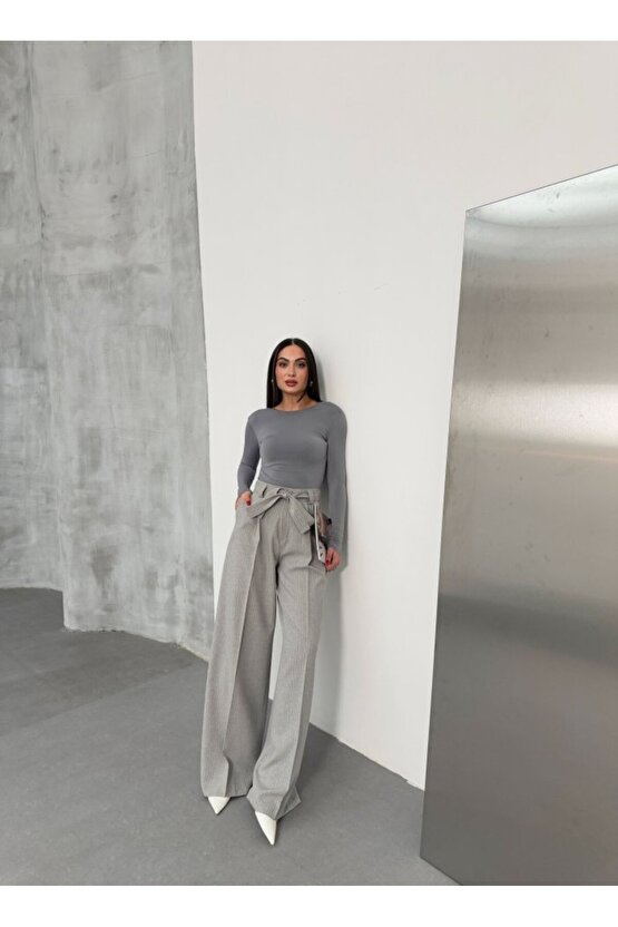 eyesof Sante Çizgili Bel Kuşakli Palazzo Pantolon