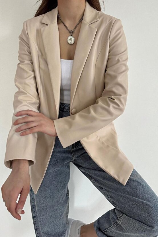 eyesof Bej Düğmeli Deri Ceket