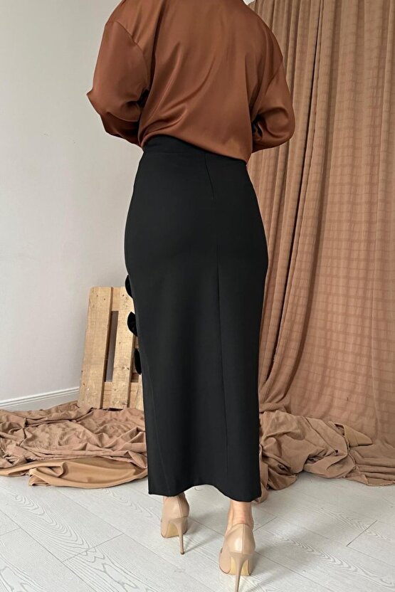 Kokosh Moda Siyah Fiyonk Detaylı Etek