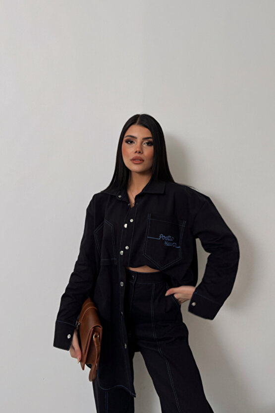 eyesof DENİM PUNTOLU GÖMLEK-PANTOLON TAKIM - Mavi