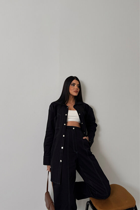 eyesof DENİM PUNTOLU GÖMLEK-PANTOLON TAKIM - Mavi