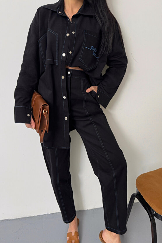 eyesof DENİM PUNTOLU GÖMLEK-PANTOLON TAKIM - Mavi