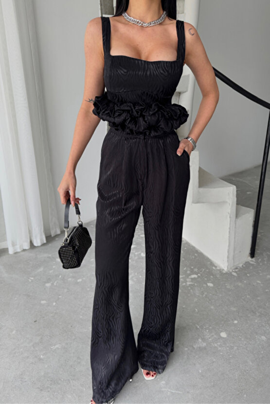 eyesof JAKARLI BLUZU TASARIM DETAYLI CEKET-PANTOLON-BLUZ 3 LÜ TAKIM - Siyah