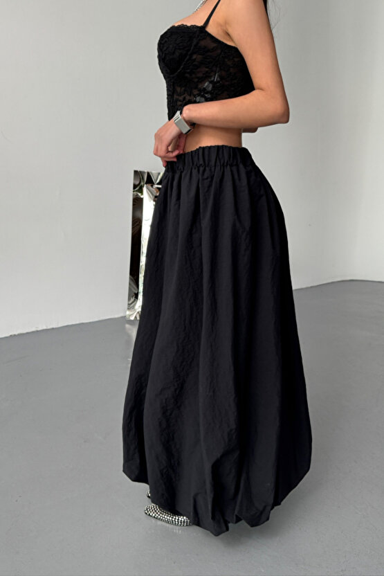 eyesof BEL LASTİKLİ BALON ETEK ŞANEL BOY SOFT KUMAŞ - Siyah