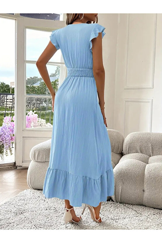 eyesof Kadın Kısa Kollu Kruvaze Yakalı Beli Lastikli Müslim Elbise