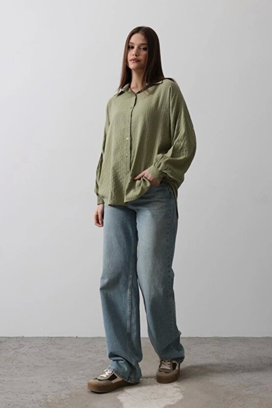 Çizgili Uzun Kol Gömlek Haki