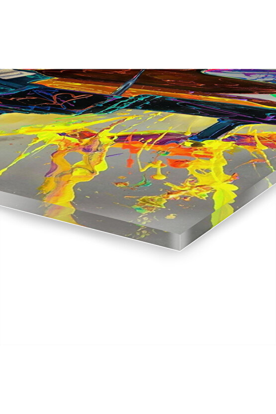 Sulu Boya Efektli Piyano Cam Tablo Duvar Dekoru