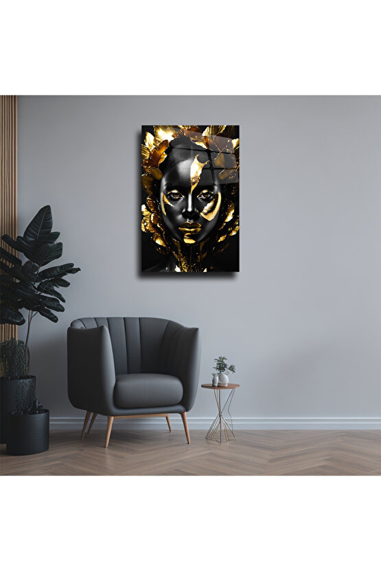 Gold Kadın Görseli Cam Tablo Duvar Dekoru 1