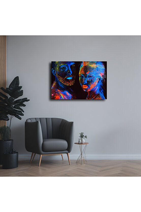 Fosfor Renkli İnsan Portreleri Cam Tablo Duvar Dekoru