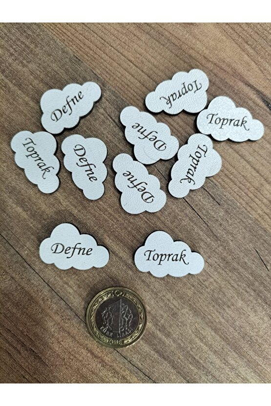 3x2 Cm Beyaz Ahşap Lazer Kesim Bulut Etiket Isimlik 50 Adet