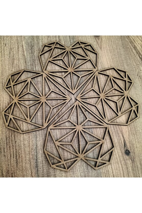 Dekoratif Kalpli Ham Ahşap Sunumluk Bardak Altlığı 10x10cm 4 Adet