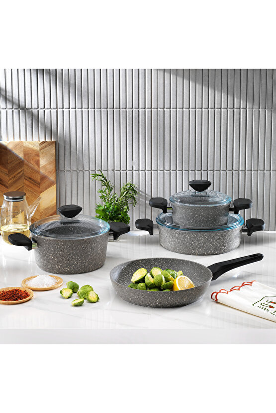 Etna Yanmaz Yapışmaz Tencere Seti 7 Parça-gri