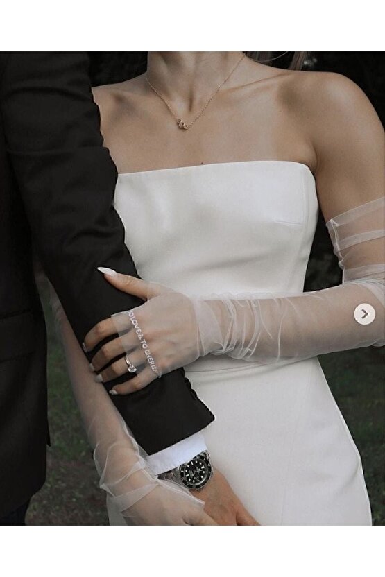 Beyaz Transparan Parmaksız Uzun Gelin Eldiveni – Eldiven