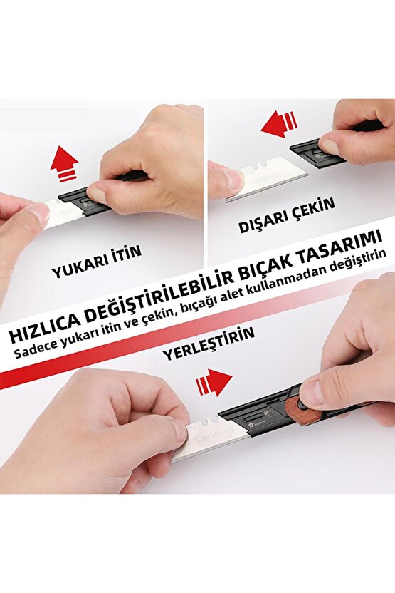 WP211015 2-IN-1 Ahşap Saplı Profesyonel Cep Çakısı & Katlanır Rötuş Maket Bıçağı + 11 Adet Y