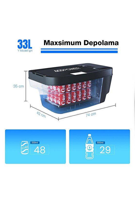 T35 1224Volt 33Litre Tesla Model Y ile Uyumlu Kompresörlü Outdoor Oto Buzdolabı