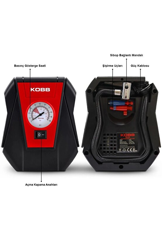 KOBB KB100 12Volt 100 PSI Analog Göstergeli Hava Lastik Şişirme Pompası