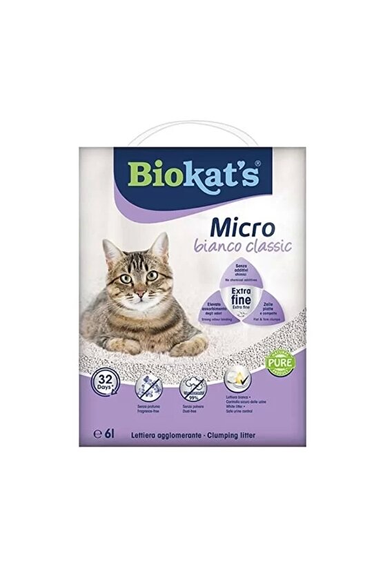 Micro Bianco Classic Kokusuz Topaklanan Doğal Kedi Kumu 1 Adet 6 Lt