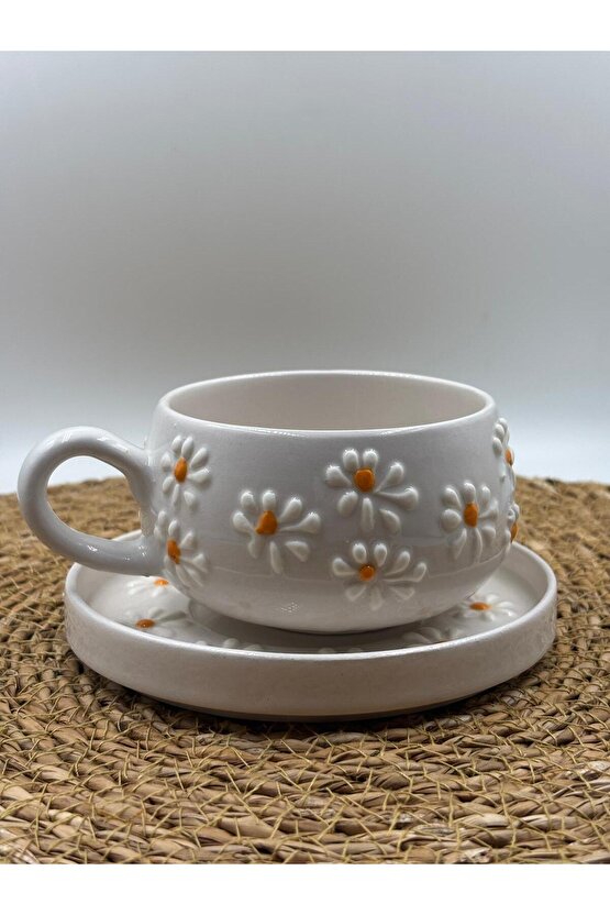 Seramik El Yapımı Altlıklı Kupa Fincan Seti