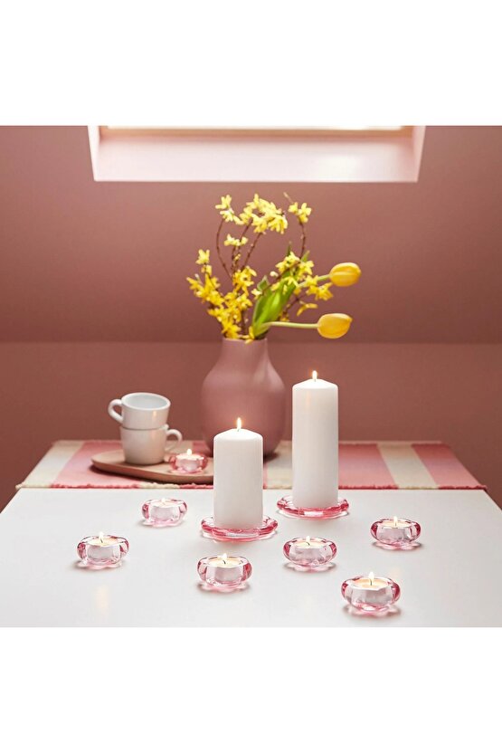 BLADFAGEL 3 lü Set 3 cm Pembe Cam Tealight Mumluk Şamdan