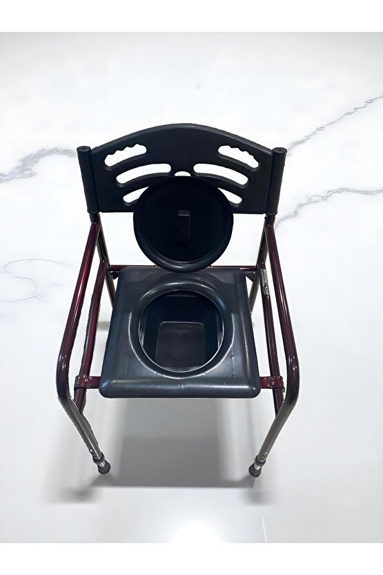 Hasta Yaşlı Tuvaleti Sandalyesi Seyyar Katlanabilir Klozetli Lazımlık Oturak Yükseltilebilir Bordo
