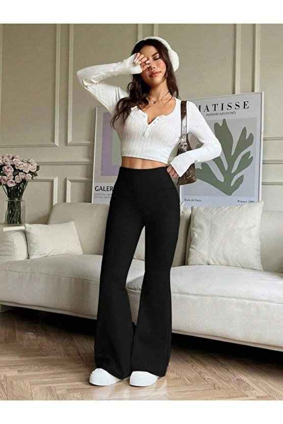 Kadın Yüksek Bel Ispanyol Paçalı Pantolon Tayt