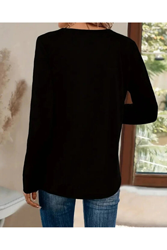 Kadın Uzun Kollu V Yakalı Viskon Bluz