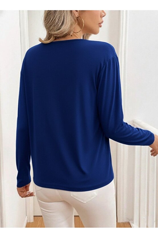 Kadın Uzun Kollu V Yakalı Viskon Iki Iplik Bluz