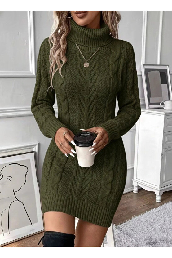 Kadın Balıkçı Yaka Mini Triko Elbise