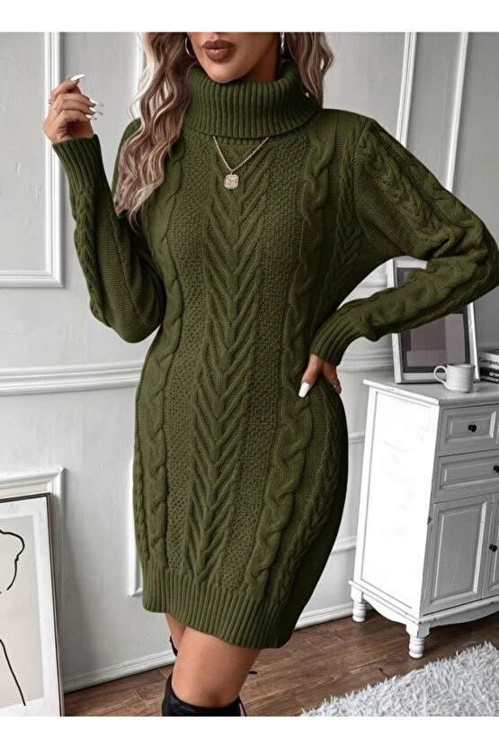 Kadın Balıkçı Yaka Mini Triko Elbise