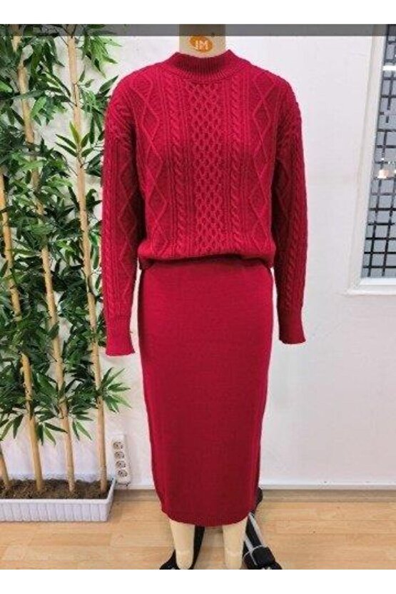 Kadın Uzun Kollu Balıkçı Yaka Bluz Ve Etek Ikili Triko Takım